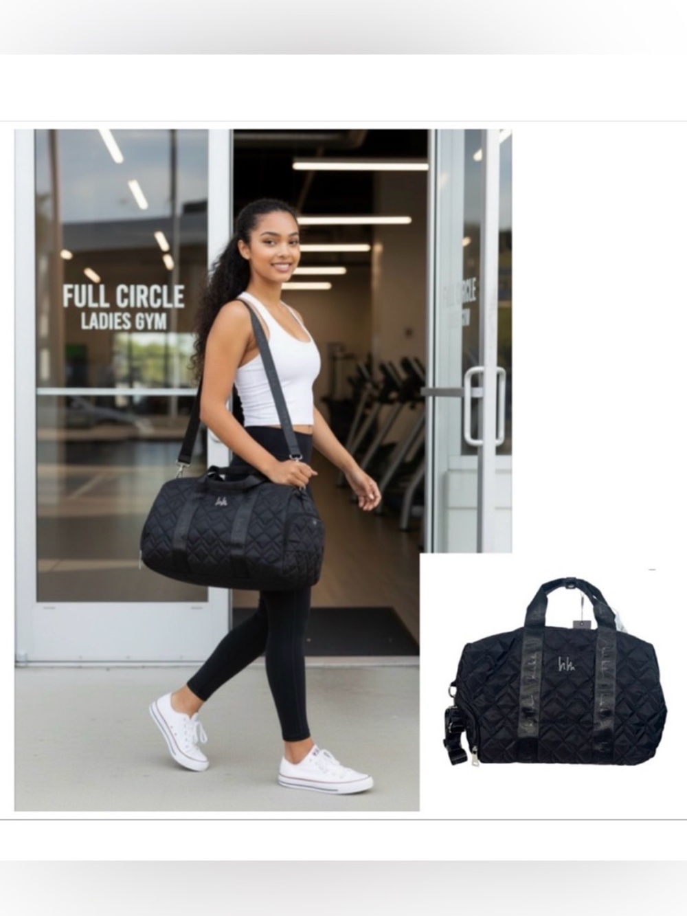 Nicole Miller Black Quilted Travel Bag gym Sturdy nylon NWT crossbody strap also